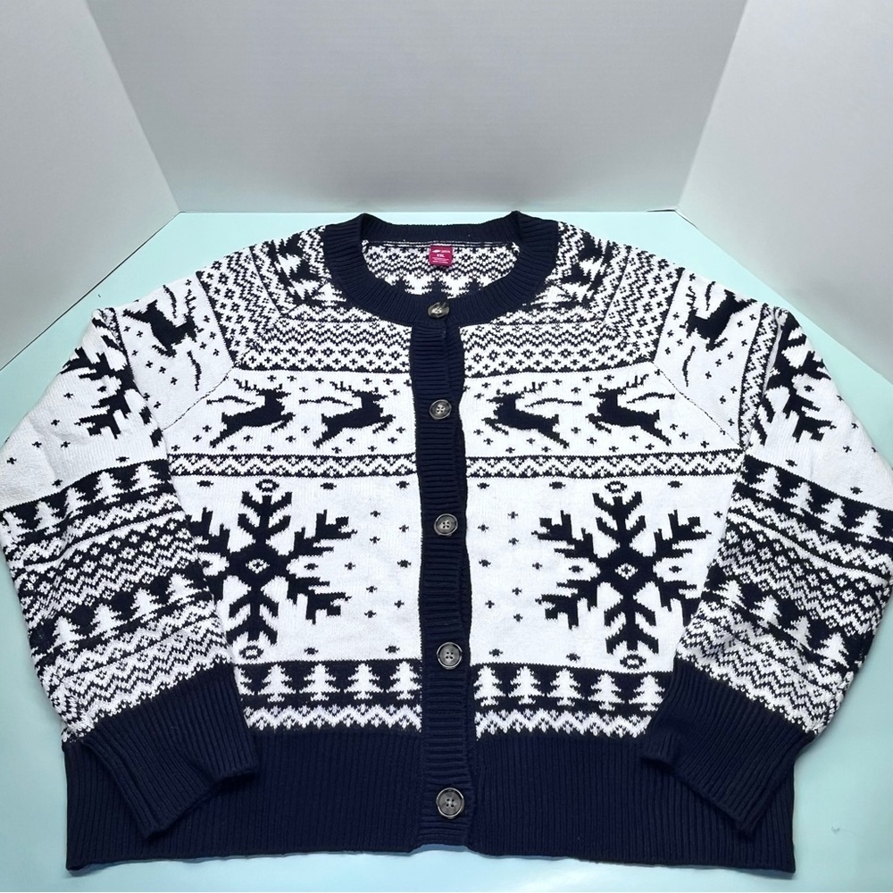Navy and White Patterned Cardigan